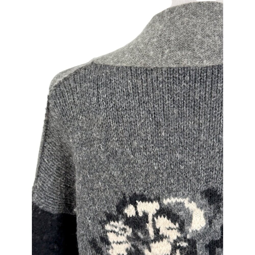 Free People Black Gray Striped Floral Knit Long Cardigan S | Boho Grunge Fairy - Picture 8 of 16